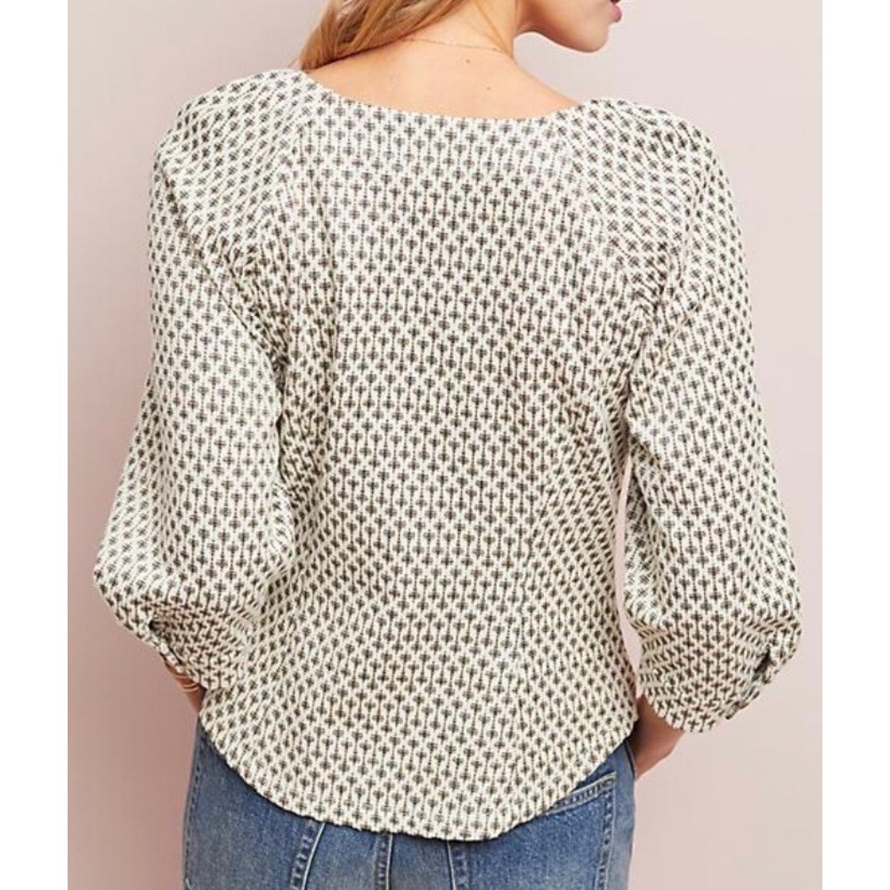 Anthropologie Ett:twa Coralie Top XS Cream Gold Metallic Button Puff Sleeve - Picture 11 of 14